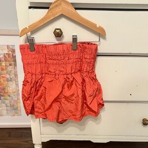 Free People Coral Red Strapless Smocked Peplum Top